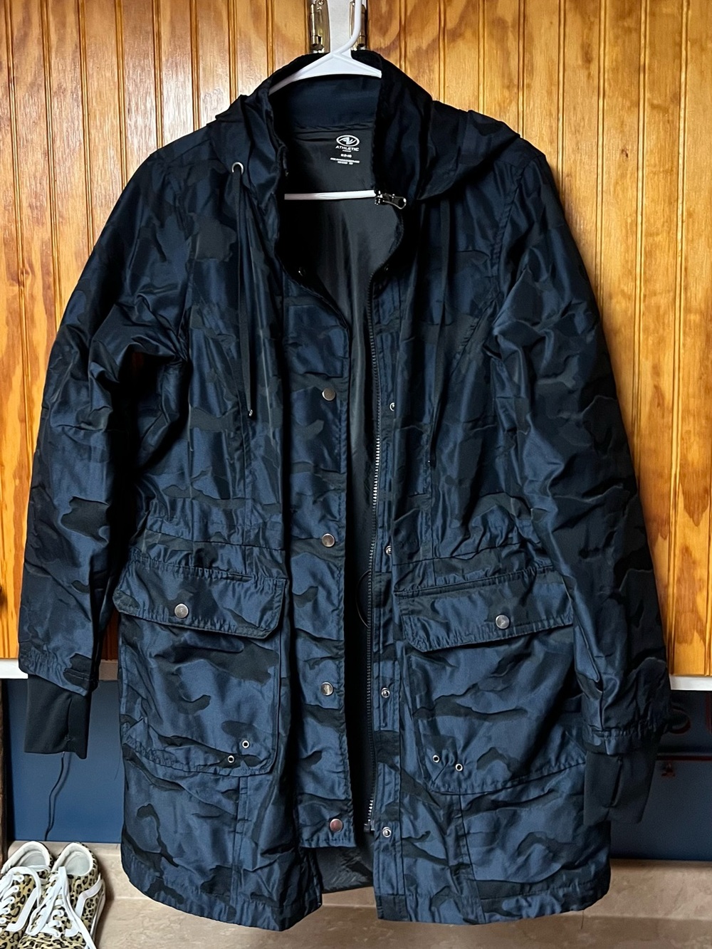 Athletic Works Womens Black Camouflage Hooded Field Jacket size M